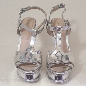 Aldo Silver Mirror Platform T-Strap Sandals